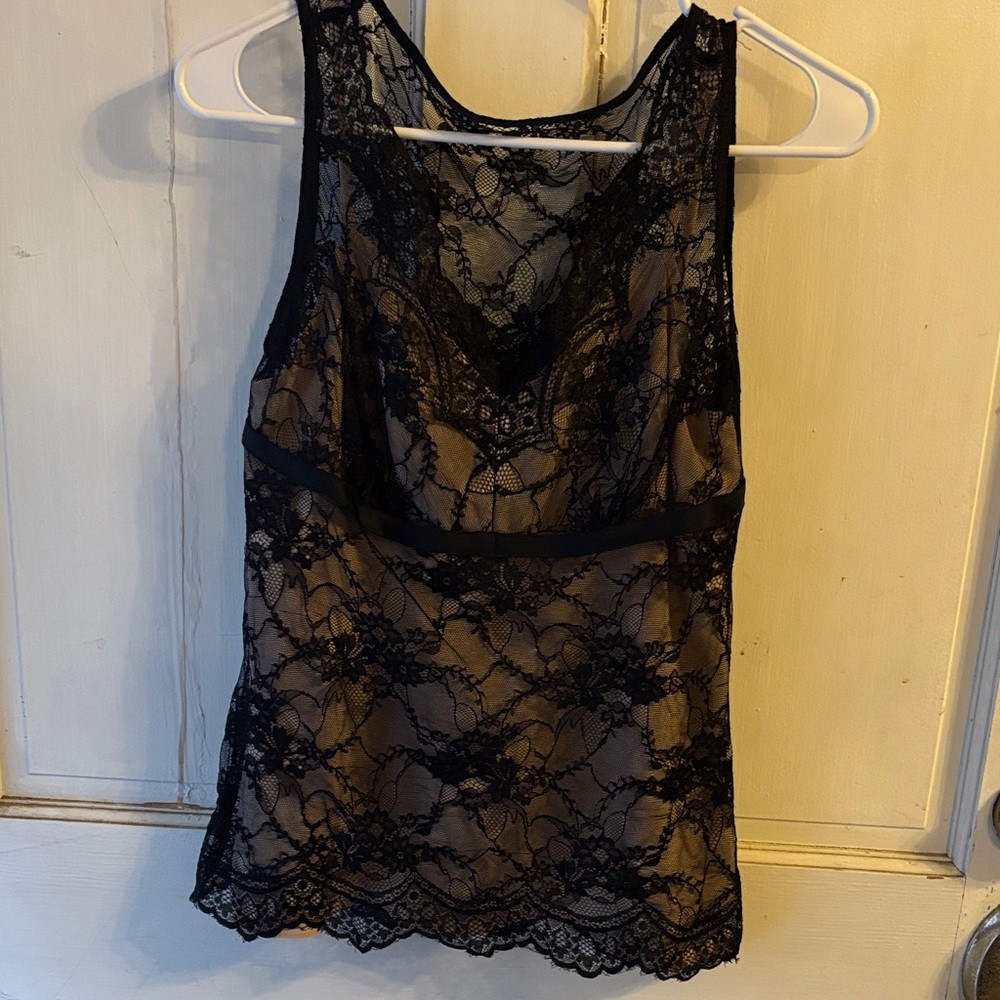 LOFT Black Lace Overlay Top